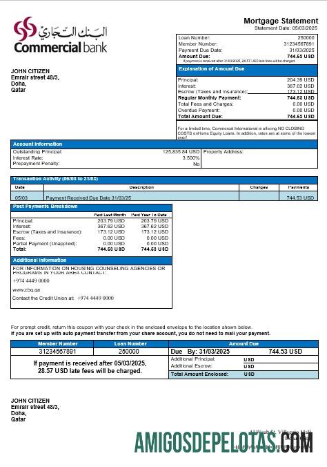 Declaração de hipoteca comercial do Catar em formatos Word e PDF baixar para verificação